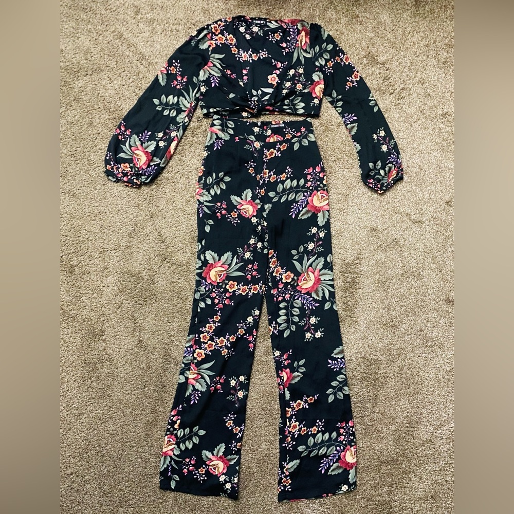 2 Piece Set Black Floral Print| Fashion Nova|Size Small